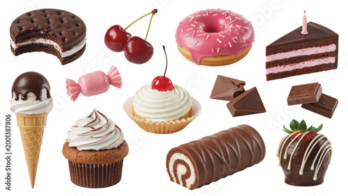 Assorted colorful desserts and ice cream treats flat illustration Vector