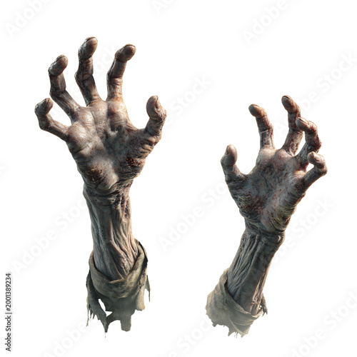 Zombie Hands Up Transparent Background Isolated White Professional Stock Photo