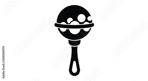 Schilderij op canvas maraca silhouette with circular handle and beads