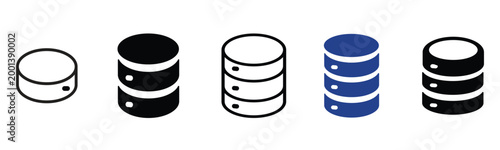 A collection of various database server data storage technology icons in different styles for information processing