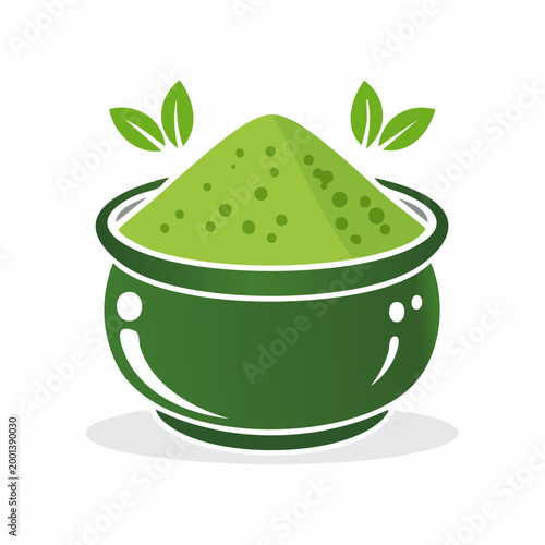 Green Matcha Powder in Bowl with Leaves