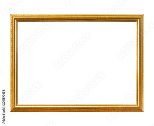 Quadro su tela Classic rectangular gold picture frame with simple elegant design, isolated on transparent background