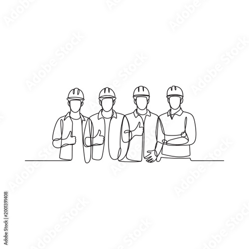 construction workers in continuous line art style