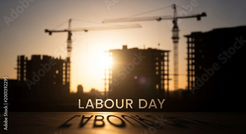 Labour Day, construction site, cityscape at sunset, industrial landscape