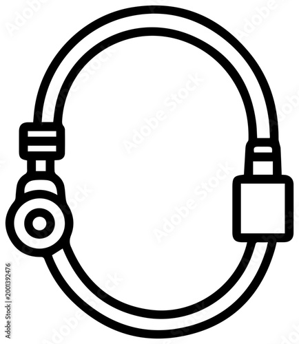 Flexible endoscope icon in black line art style for medical technology and healthcare designs