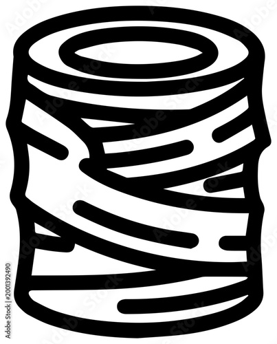 Simple black line icon of elastic compression wrap bandage roll for medical use on white background