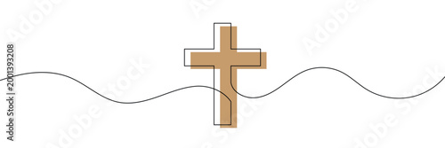 One continuous line drawing of the cross of Christ vector illustration, Cross Continuous Line Drawing Christianity Religion. Vector Illustration . EPS 10 .