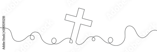 One continuous line drawing of the cross of Christ vector illustration, Cross Continuous Line Drawing Christianity Religion. Vector Illustration . EPS 10 .