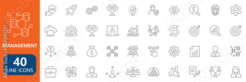 Modern management line icons set business workflow strategy analytics and corporate tools