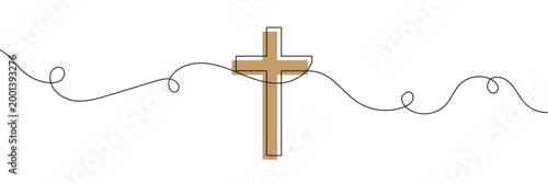 One continuous line drawing of the cross of Christ vector illustration, Cross Continuous Line Drawing Christianity Religion. Vector Illustration . EPS 10 .