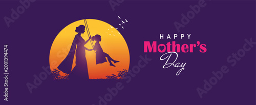 Happy mother's day concept vector illustration. Mother holding a children in her hands.