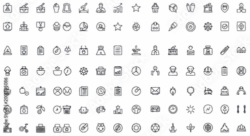Collection of Outline Icons Representing Various Concepts and Objects.