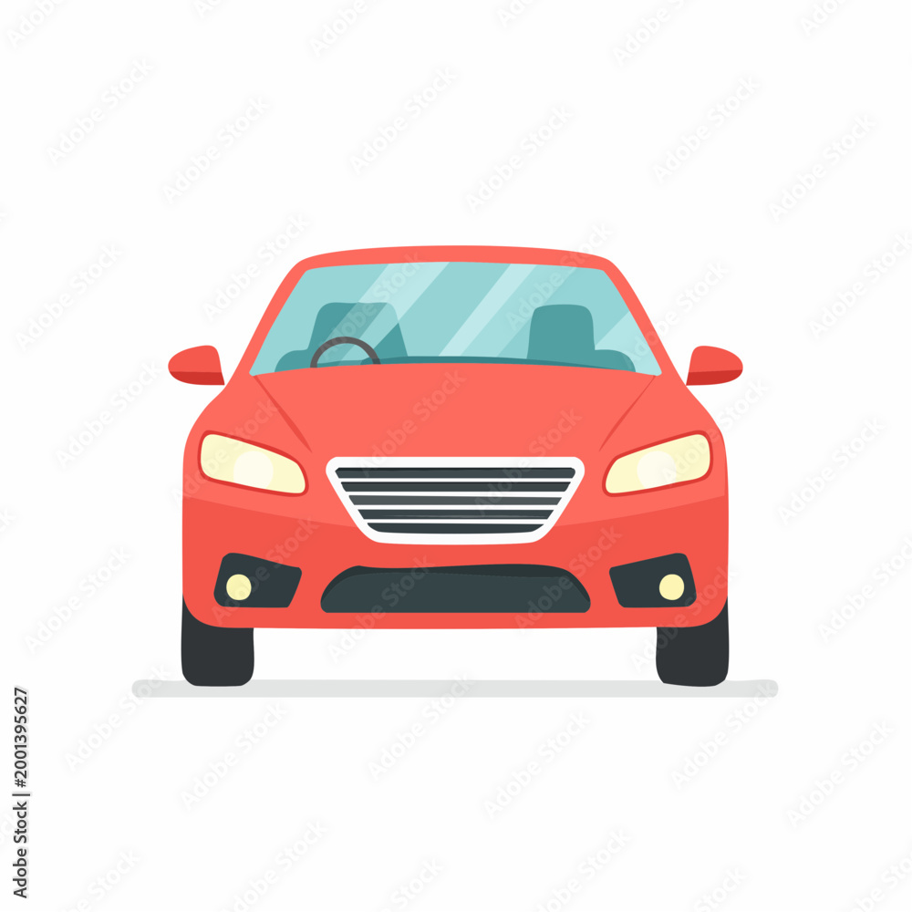Fototapeta premium Red Sedan Car Front View Illustration