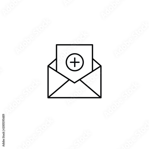 New message, inbox update. Open letter envelope and plus. Pixel perfect, editable stroke vector icon