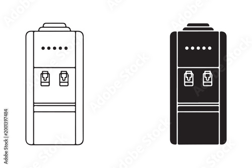 Office water cooler dispenser icon set with water bottle isolated on white background.