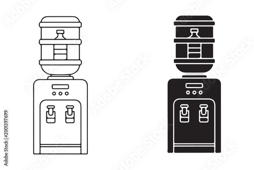 Water cooler dispenser icon representing drinking water supply and hydration. Ideal for office, home and refill services, as well as UI elements for beverage and wellness applications.