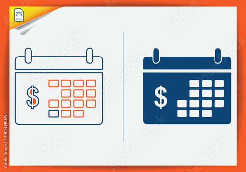 Calendar with dollar sign icon for financial schedule and payment.