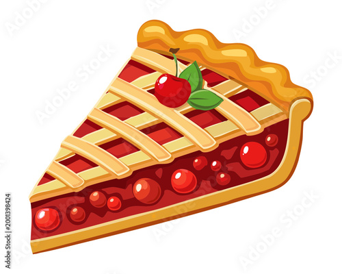 Obraz na plátně Sweet cherry lattice pie slice with juicy red filling for festive dessert menu a