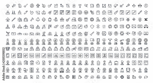 Various icons on white background.