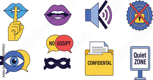 Privacy Silence Communication Icons Set Isolated on White Background