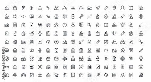 Various icons on a white background.