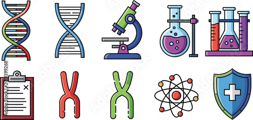 Canvas Print Science Biology Medical Icons Set Isolated on White Background