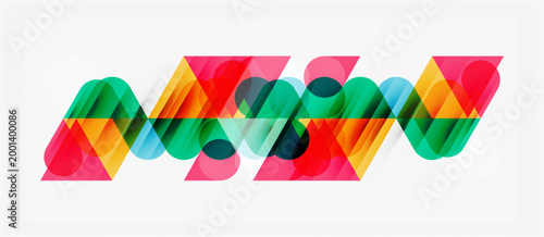Abstract geometric pattern. Overlapping colorful shapes create dynamic visual rhythm. Modern design, vibrant hues, clean lines.