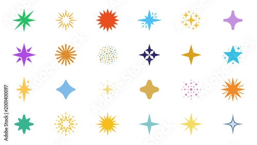 Sparkle Starburst Icon Set with Shine Burst Flash Twinkle Rays and Decorative Shapes
