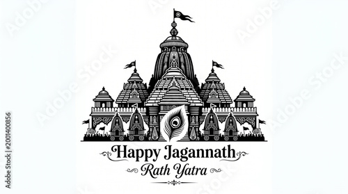 Jagannath rath yatra festival india temple illustration black white heritage culture spiritual celebration design for religious banner poster and branding use