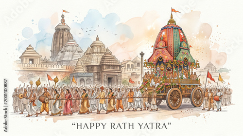 Rath yatra festival india cultural procession with temple background and decorated chariot spiritual devotion scene for religious poster banner and design use