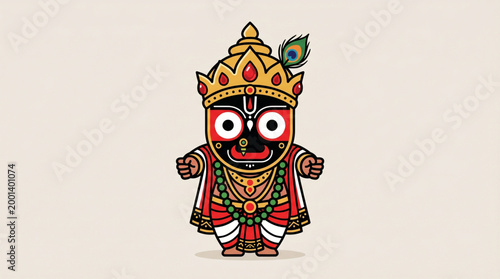 Jagannath deity cartoon illustration india hindu god character colorful traditional design for festival greeting poster banner branding and devotional use