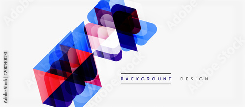Abstract geometric shapes overlap, creating vibrant color gradients. Modern design elements suggest innovation, technology, dynamism. Clean background enhances visual impact.