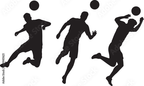 Volleyball players jumping for ball action