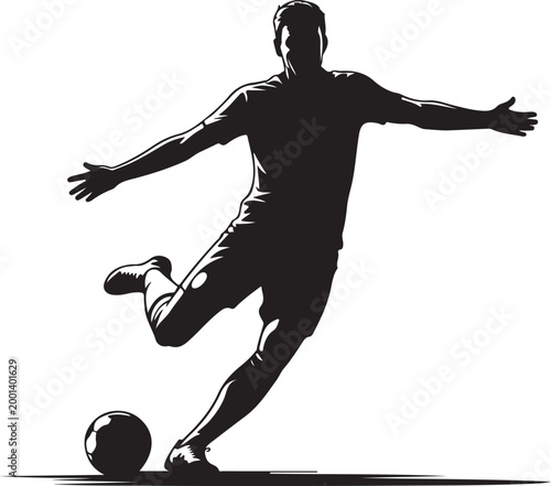 Soccer player kicking a ball in action