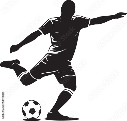 Soccer player kicking ball in action