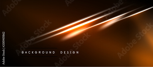 Dark background features bright orange lines. Modern design suggests energy, speed, technology. Minimalist aesthetic creates dramatic visual impact.