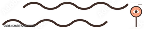 Analysis, research, observation, science, technology, data processing. Wavy lines with an enlarged section using a magnifying glass. Analysis and observation concepts visually
