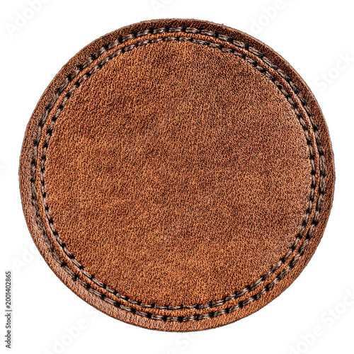 Round Leather Label Isolated on White Background for Professional Branding and Packaging Purposes