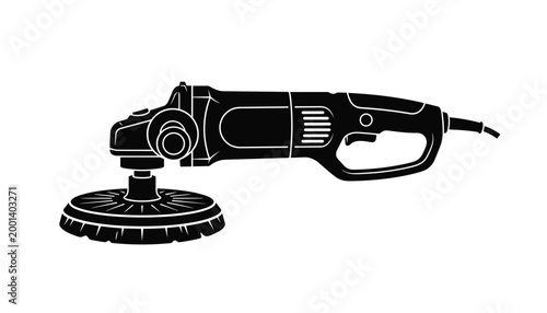 Black silhouette of an electric polishing machine with a rotary buffer pad on a transparent background vector.