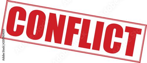 Bold red vector illustration graphic with the word "conflict" prominently displayed