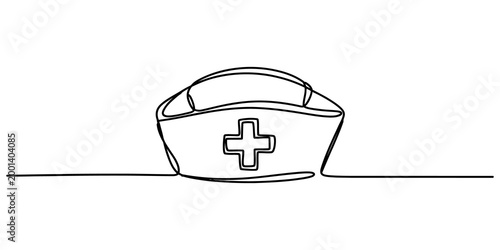 continuous one line drawing Medical hat, nurse cap, healthcare symbol, line art icon