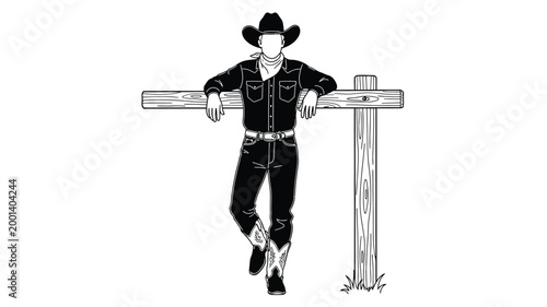 Cowboy leaning on a fence a striking black silhouette