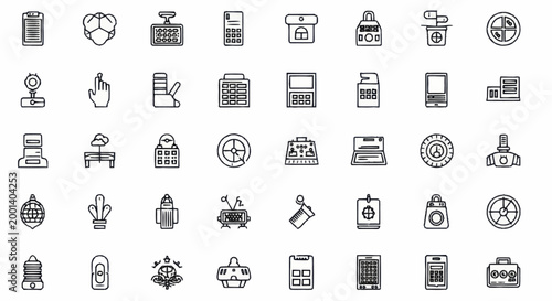 Various business and technology icons.