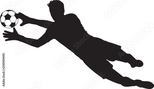 Goalkeeper diving to catch soccer ball