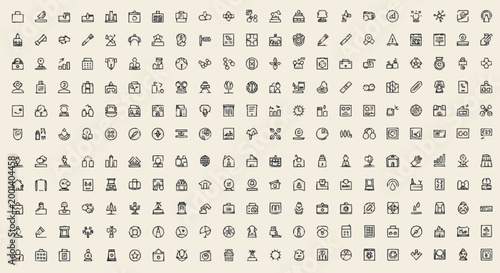 Various icons on white background.