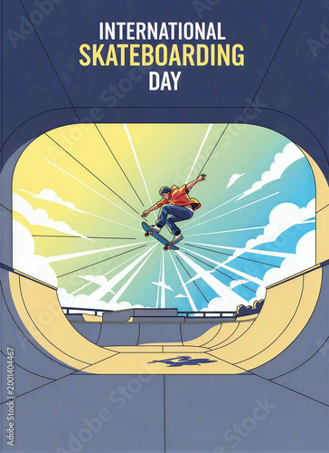 International Skateboarding Day Vector Poster with Skater Jumping Through Tunnel Ramp in Dynamic Urban Sports Design