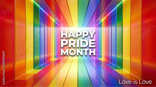 Pride month rainbow light burst background with colorful spectrum rays glowing frame design for social media banner poster advertising and equality awareness campaign