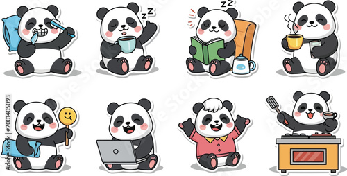 Cute panda cartoon showing daily activities Vector