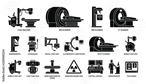 Medical diagnostic machines on transparent background vector illustration health technology.
