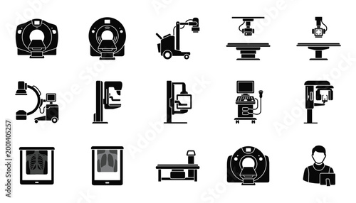 Medical imaging equipment on transparent background vector illustration healthcare icons.
